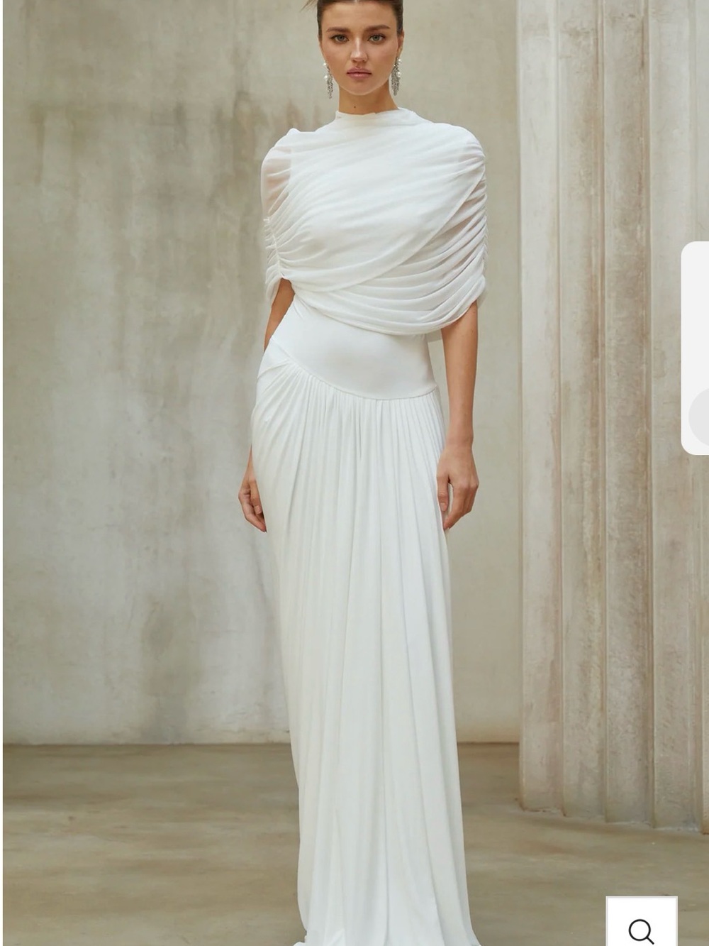 Catherine White Asymmetrical Pleated Maxi Dress